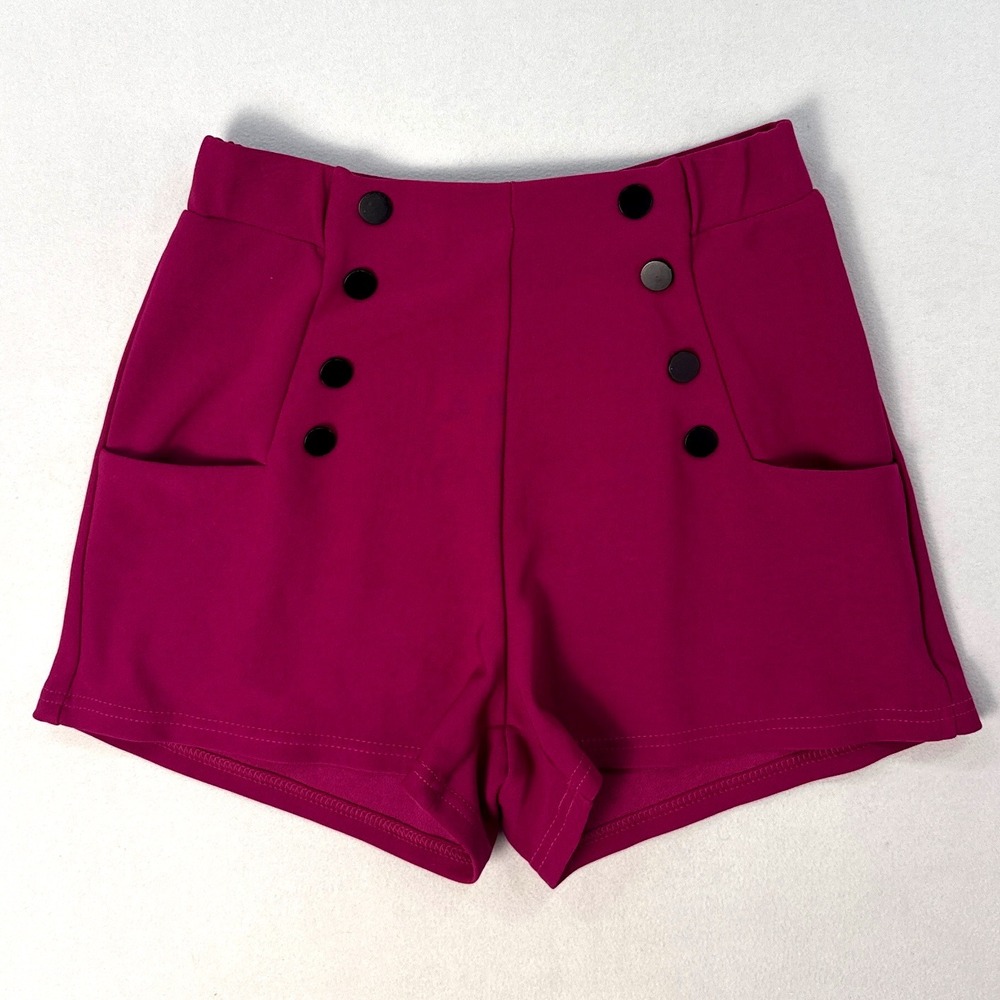 Free Haven Magenta Pink Sailor High Waisted Shorts Decorative Buttons Small